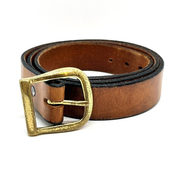 vintage Accessories - VINTAGE BROWN LEATHER Belt Solid Brass Buckle Made Distressed Patina Boho